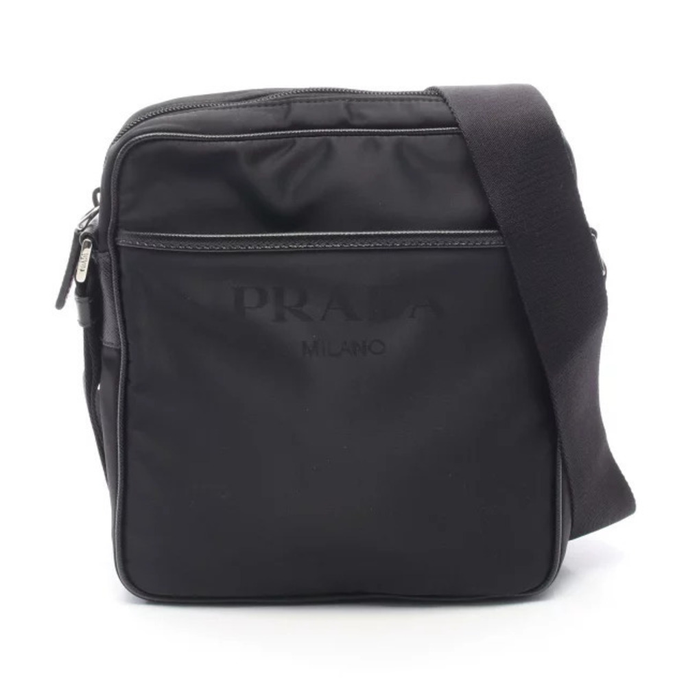 Prada Tessuto Saffiano Shoulder Bag Leather Black